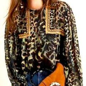 Joelle Leopard Peasant Blouse for Anthropologie by Bl-nk